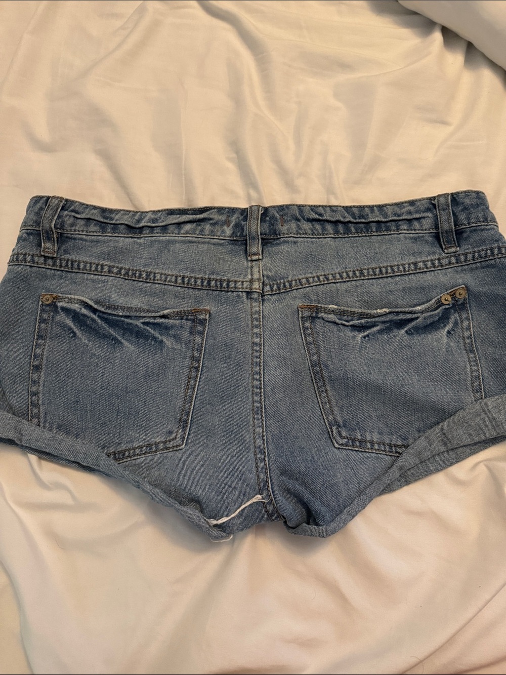 Free People Distressed Light Blue Denim Shorts